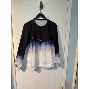 Unbranded Pullover Top Mens L Black White Ombre Starburst Quarter Zip Excellent